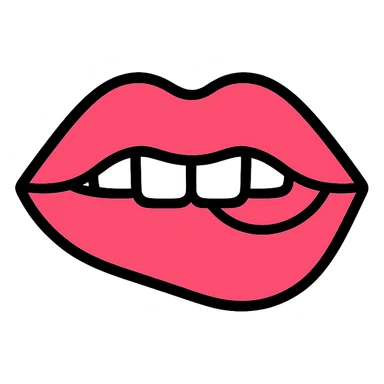 a stylized icon of lips with teeth gently biting the lower lip, no text sticker