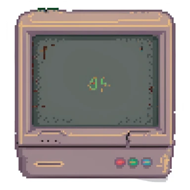 CRT screen cracked with a blinking “404” sticker