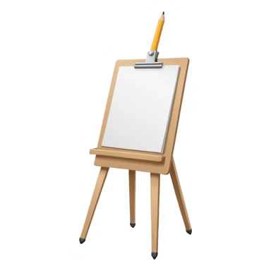 Minimalistic flat vector icon, iOS style, thin black contour on white background. Easel with a paper sheet and a pencil leaning against it. No text, no shadows sticker