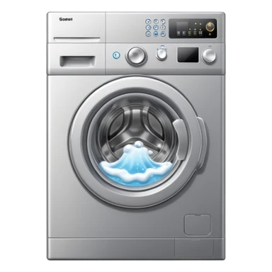 washing machine with door open and bubbles sticker