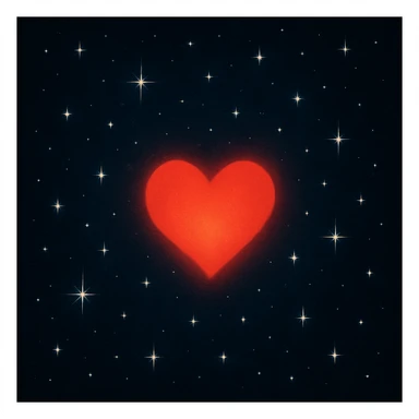 a heart glowing in the dark surrounded by stars, midnight theme sticker