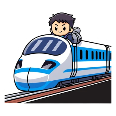 Japanese high school boy riding shinkansen bullet train during school trip sticker