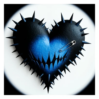 emo heart, jagged edges, black and blue, small safety pin, modern emo aesthetic sticker