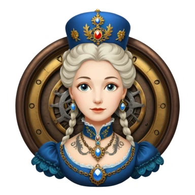 realistic cinematic Russian Empress Catherine the Great depicted with steam punk Victorian-style body tattoos sticker