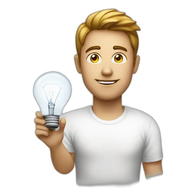 man with white tshirt thinking light bulb sticker
