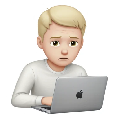 sad man working on laptop sticker
