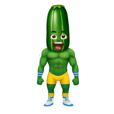 Cartoon zucchini in a wrestler’s uniform sticker