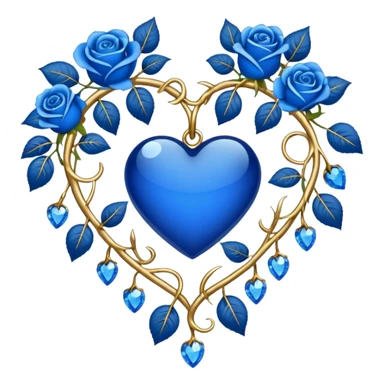 heart shape vine with blue roses border with gold and blue crystals hanging  sticker