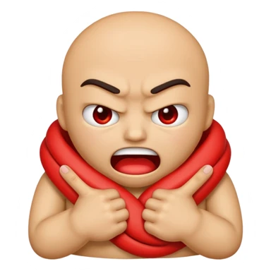 An emoji with their fingers wrapped around their neck and squeezing they looked mad sticker