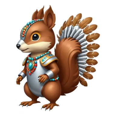 Full Robotic squirrel wearing native American regalia with feathers and beads sticker