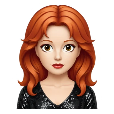 Lee Purcell with medium red hair,  black sequin outfit  sticker