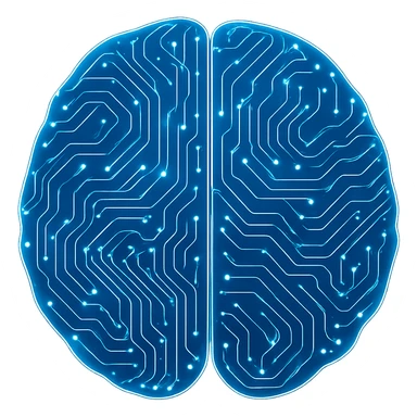 brain with circuit patterns, tech-inspired style, futuristic technology theme sticker
