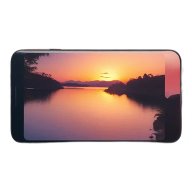 A phone in the camera app making a photo of a sunset sticker
