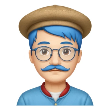 chinese man blue haired and hat and glassess and mustache sticker