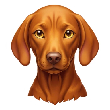 Cinematic Noble Vizsla Portrait Emoji, Poised and regal, with a sleek, athletic build and a short, smooth Fur of rust and gold, deep-set soulful amber eyes, Simplified yet sharp and sophisticated features, highly detailed, glowing with a soft, dignified glow, high shine, intelligent and agile, stylized with an air of determination, focused and attentive, soft glowing outline, capturing the essence of a watchful and confident companion, so majestic it feels as though it could sprint out of the screen with effortless authority! sticker