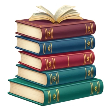 A stack of colorful spellbooks that look like they came out of a fine victorian library sticker