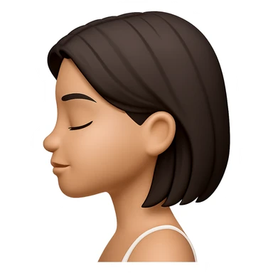 Create a side profile view of this girl's head in Apple emoji style with eyes closed and a peaceful expression. The image should have a 3D look with soft shading and a transparent background, capturing the essence of Apple style emojis. sticker