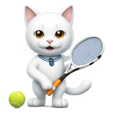 White cat playing tennis sticker