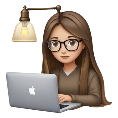 brown balayage straight long hair girl with MacBook with glasses with a lamp over her head  sticker