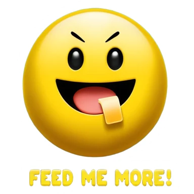 I want classic Pac man or smiley icon showing the phrase: "Feed me with more information, please!!!"
It should show the strong desire to learn more, to get more information about the discussed topic, to collect more data... sticker