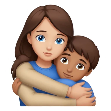 Girl with brown eyes hugging boy with blue eyes  sticker