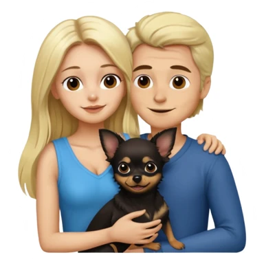 Hombre con pelo largo rubio chica de pelo castaño oscuro  y chihuahua negro amor sticker