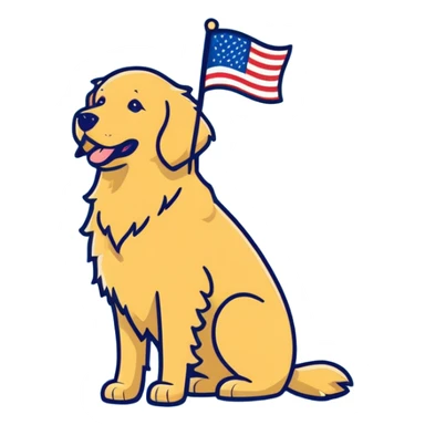 Golden Retriever with American flag sticker