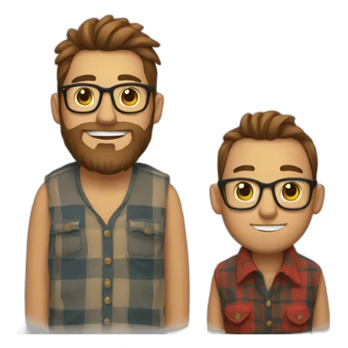 Guy wearing plaid with a full beard and man bun wearing glasses sticker