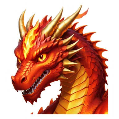 cinematic-noble-fierce-fire-dragon-portrait-emoji,-poised-and-imposing,-with-a-muscular,-scaled-body-ablaze-in-fiery-hues-of-crimson,-molten-orange,-and-molten-gold,-and-intense,-burning-eyes-that-mirror-the-heart-of-a-volcano;-rendered in detail sticker