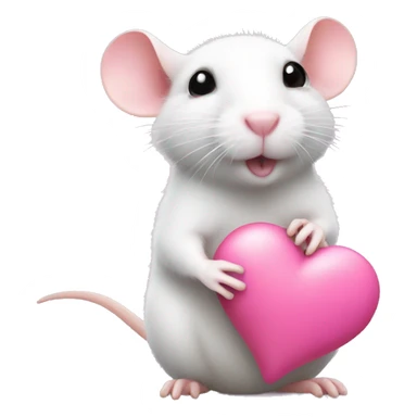white rat holding small pink heart in its paws sticker
