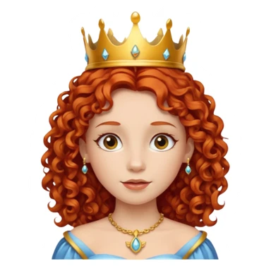 Princess with curly red hair, small crown sticker