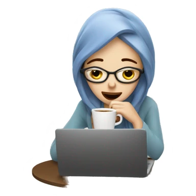 tired french girl with laptop drinking a lot of coffee sticker