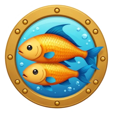 Make an emoji with two fish as pisces from horoscope, make them look very cute and emoji like. In a circle, from top down view sticker