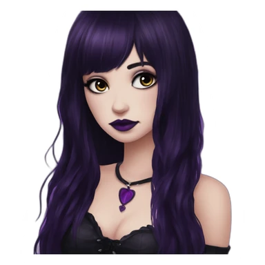 Elissabat -with bangs -long-hair-dark-plumpurple-and-black-vampire-goth-makeup-pinkeyes-romanticgothcloses sticker