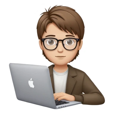 brown balayage straight hair student boy with MacBook with glasses sticker