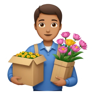 a man carries a box of flowers sticker