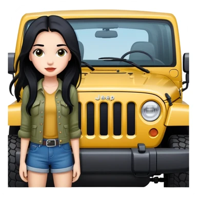 4 door jeep wrangler girl with long black hair  sticker