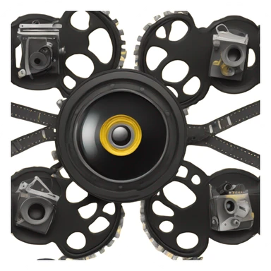 A black and yellow film reel, and movie camera sticker