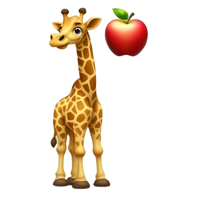 A cartoon looking Giraffe holding a giant apple with is hooves  sticker