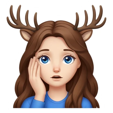 Deer girl facepalm with white skin and brown long hair with blue eyes  sticker