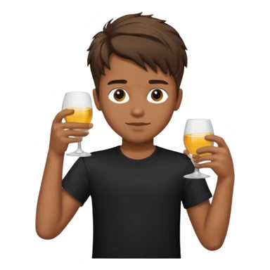  boy with locks hair black t-shirt put a glass  sticker