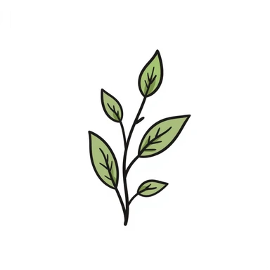 Fresh green tea buds with young leaves on a branch, hand drawn sticker