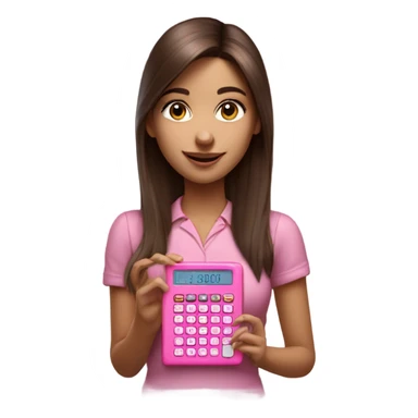 Hyper realistic pretty girl with straight brown hair holding a pink calculator sticker