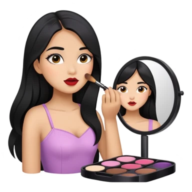 Girly girl long black hair, putting on makeup sticker