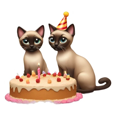 two siamese cats at a birthday party eating cake sticker