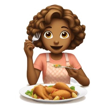 Girl eating chicken on the table sticker