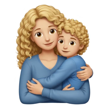 a mother with blond curly long hugging his son with brown hair and like saying its okay sticker