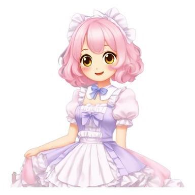 Gorgeous anime style lady blushing face maid outfit Lolita idol model colorful shiny sparkle kawaii pastelcore cottagecore pearly petite simplistic aesthetic trending style sticker