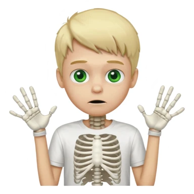 malte blond boy whit whit skeletton on it t-shirt gröna ögon crazy  sticker