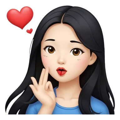 Long hair asian girl blowing kisses in air  sticker